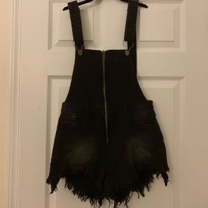 UNIF black denim short overalls